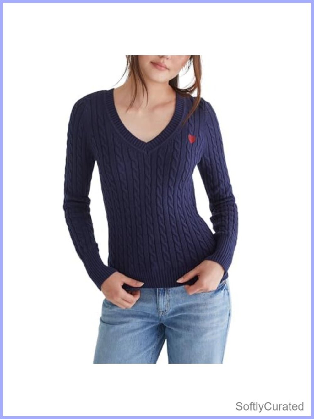Cable Vneck Sweater Pullover with Cap Sleeves and Crew Neck